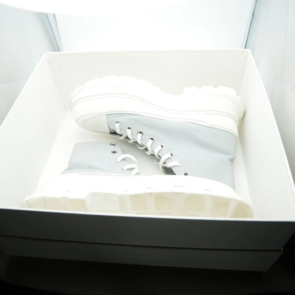 Alexander McQueen Tread Slick High Top Canvas Sneakers Grey 604254 Size 44